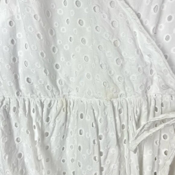 ASOS White Tiered Eyelet Lace Long Sleeve Wrap Trapeze Mini Dress 2 - Picture 5 of 5